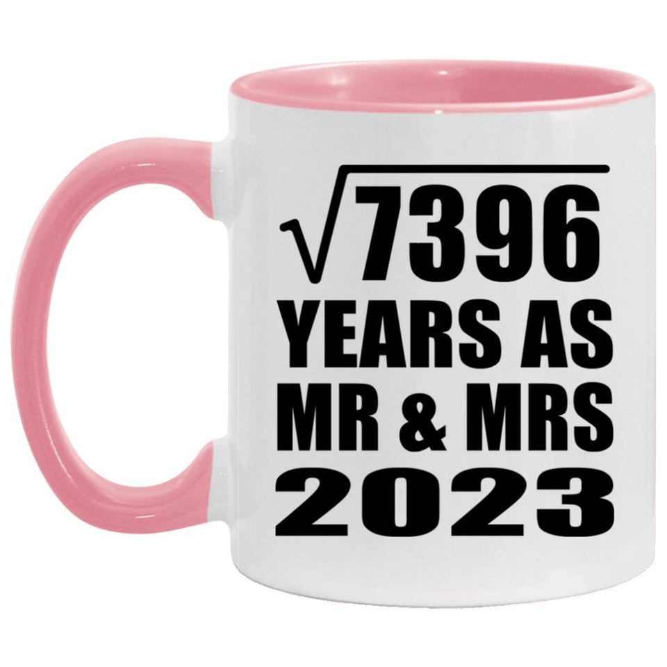 86th Anniversary Square Root of 7396 Years As Mr & Mrs 2023 - 11oz Accent Mug Pink