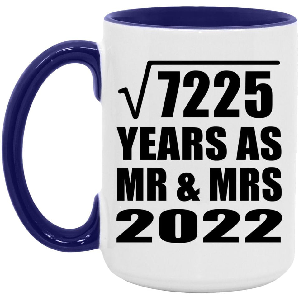 85th Anniversary Square Root of 7225 Years As Mr & Mrs 2022 - 15oz Accent Mug Purple