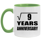 3rd Anniversary Square Root of 9 Years Anniversary - 11oz Accent Mug Green