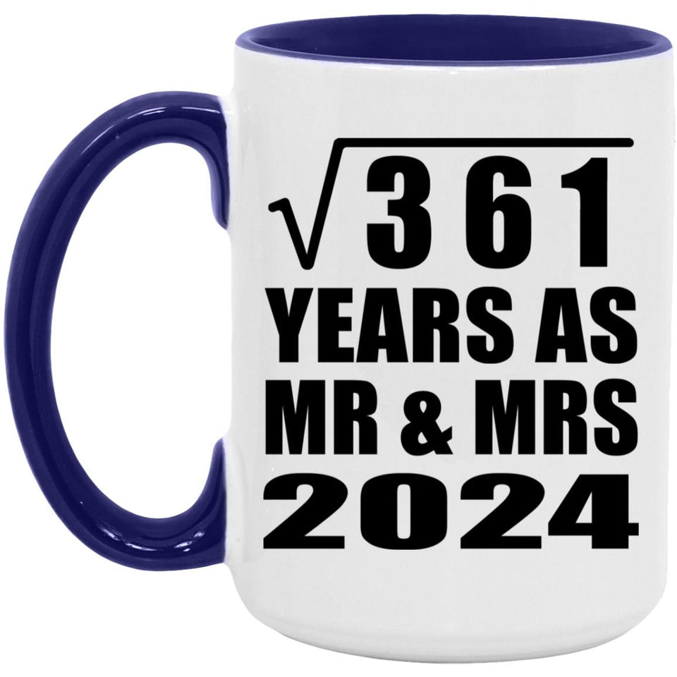 19th Anniversary Square Root of 361 Years As Mr & Mrs 2024 - 15oz Accent Mug Purple