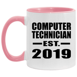 Computer Technician Established EST. 2019 - 11oz Accent Mug Pink