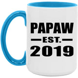 Papaw Established EST. 2019 - 15oz Accent Mug Blue