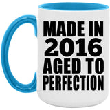 8th Birthday Made In 2016 Aged to Perfection - 15oz Accent Mug Blue