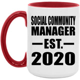 Social Community Manager Established EST. 2020 - 15oz Accent Mug Red