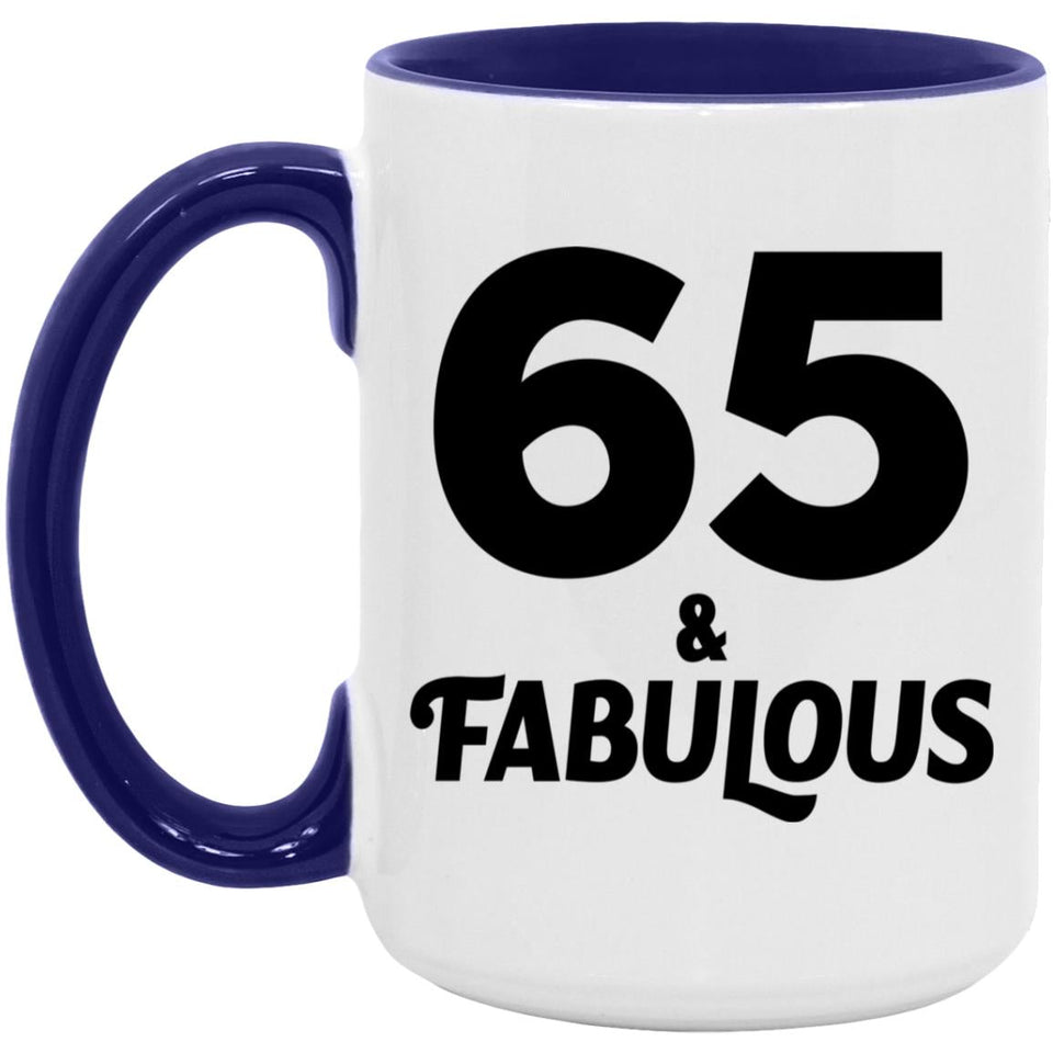 65th Birthday 65 & Fabulous - 15oz Accent Mug Purple