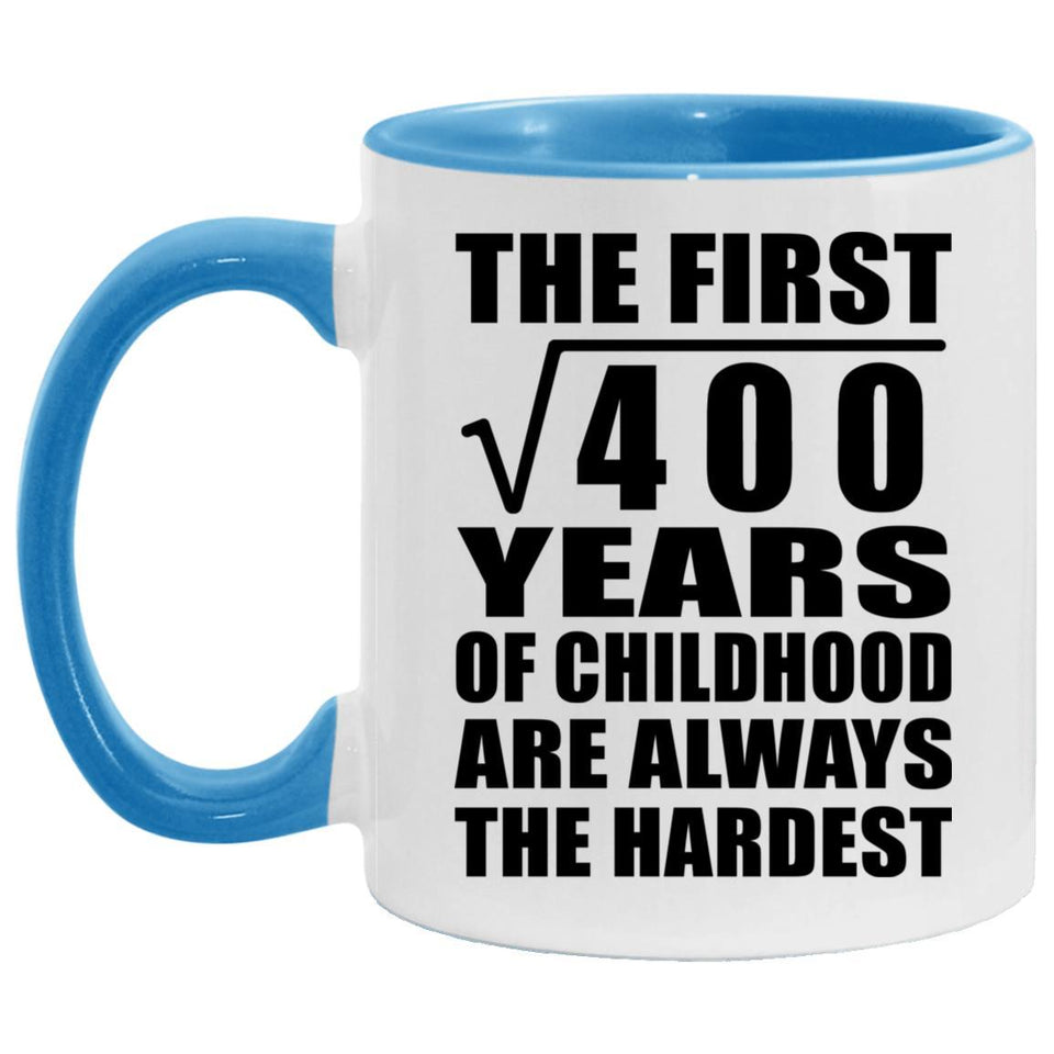 20th Birthday Square Root of 400 Years of Childhood - 11oz Accent Mug Blue