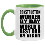 Construction Worker By Day World's Best Dad By Night - 11oz Accent Mug Green