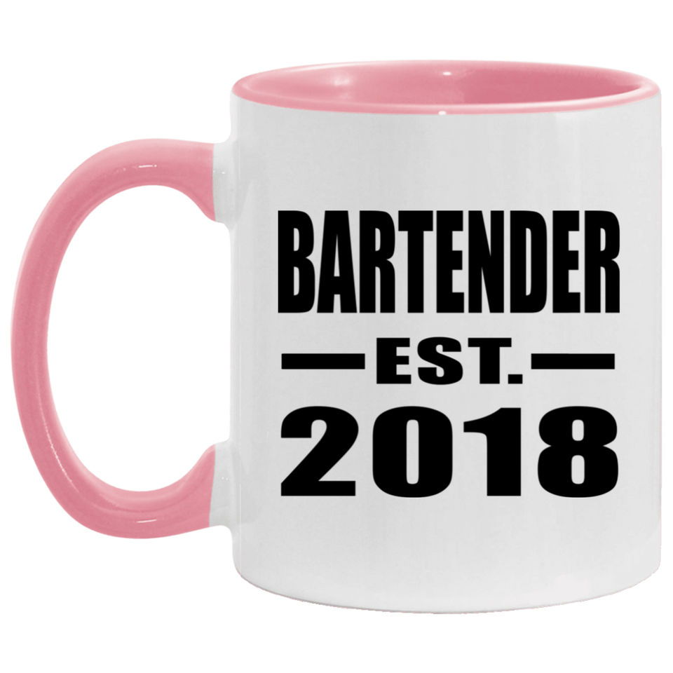 Bartender Established EST. 2018 - 11oz Accent Mug Pink