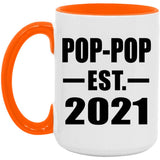 Pop-Pop Established EST. 2021 - 15oz Accent Mug Orange