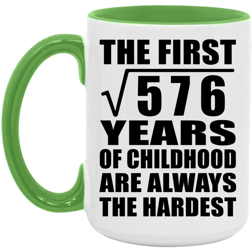 24th Birthday Square Root of 576 Years of Childhood - 15oz Accent Mug Green