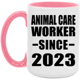 Animal Care Worker Since 2023 - 15oz Accent Mug Pink