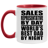 Sales Representative By Day World's Best Dad By Night - 11oz Accent Mug Red