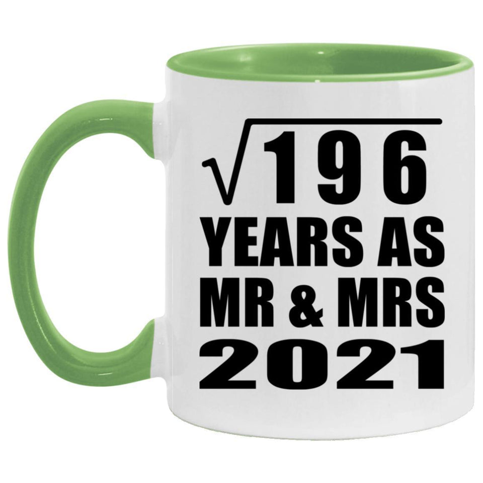 14th Anniversary Square Root of 196 Years As Mr & Mrs 2021 - 11oz Accent Mug Green