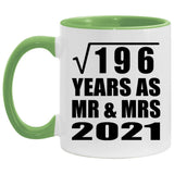 14th Anniversary Square Root of 196 Years As Mr & Mrs 2021 - 11oz Accent Mug Green