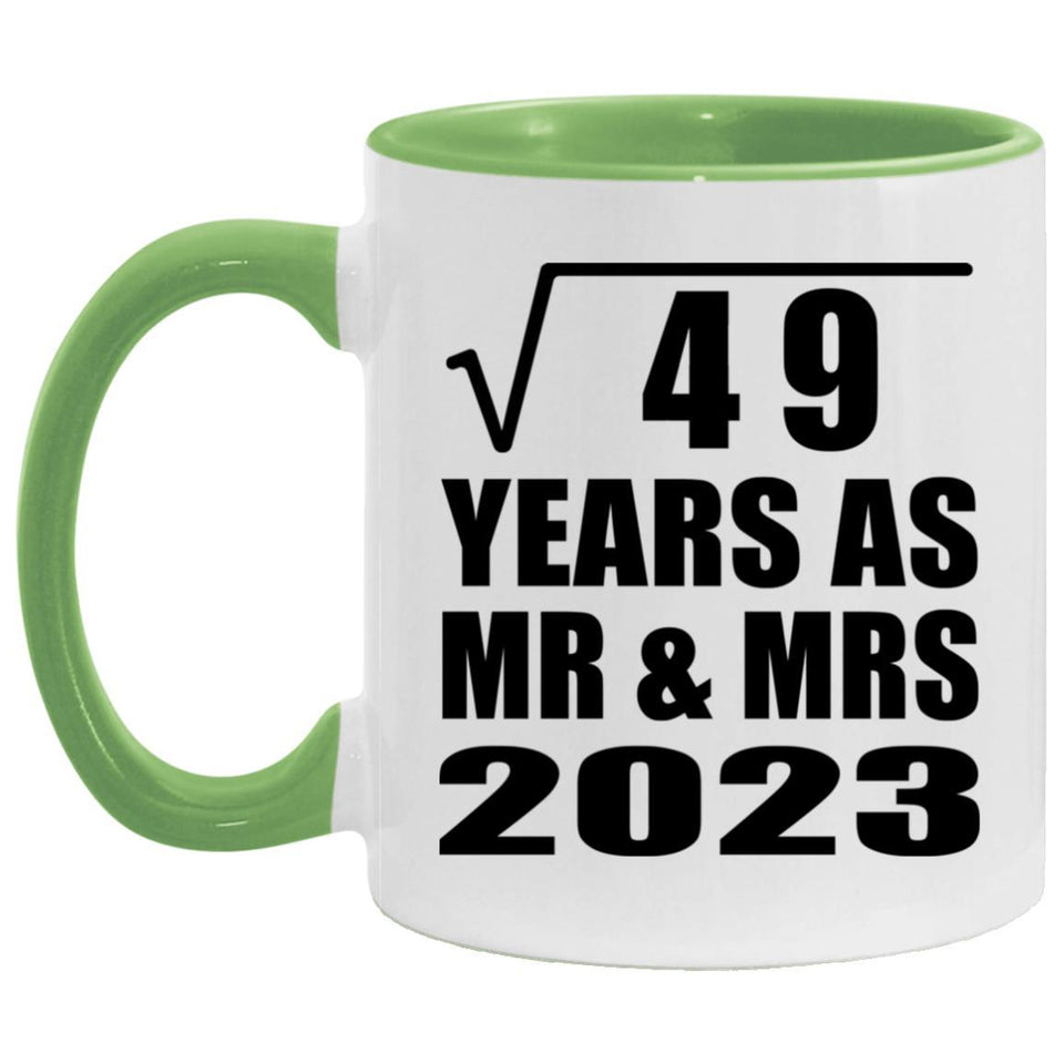 7th Anniversary Square Root of 49 Years As Mr & Mrs 2023 - 11oz Accent Mug Green