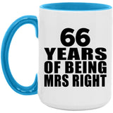 66th Anniversary 66 Years Of Being Mrs Right - 15oz Accent Mug Blue