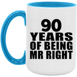 90th Anniversary 90 Years Of Being Mr Right - 15oz Accent Mug Blue
