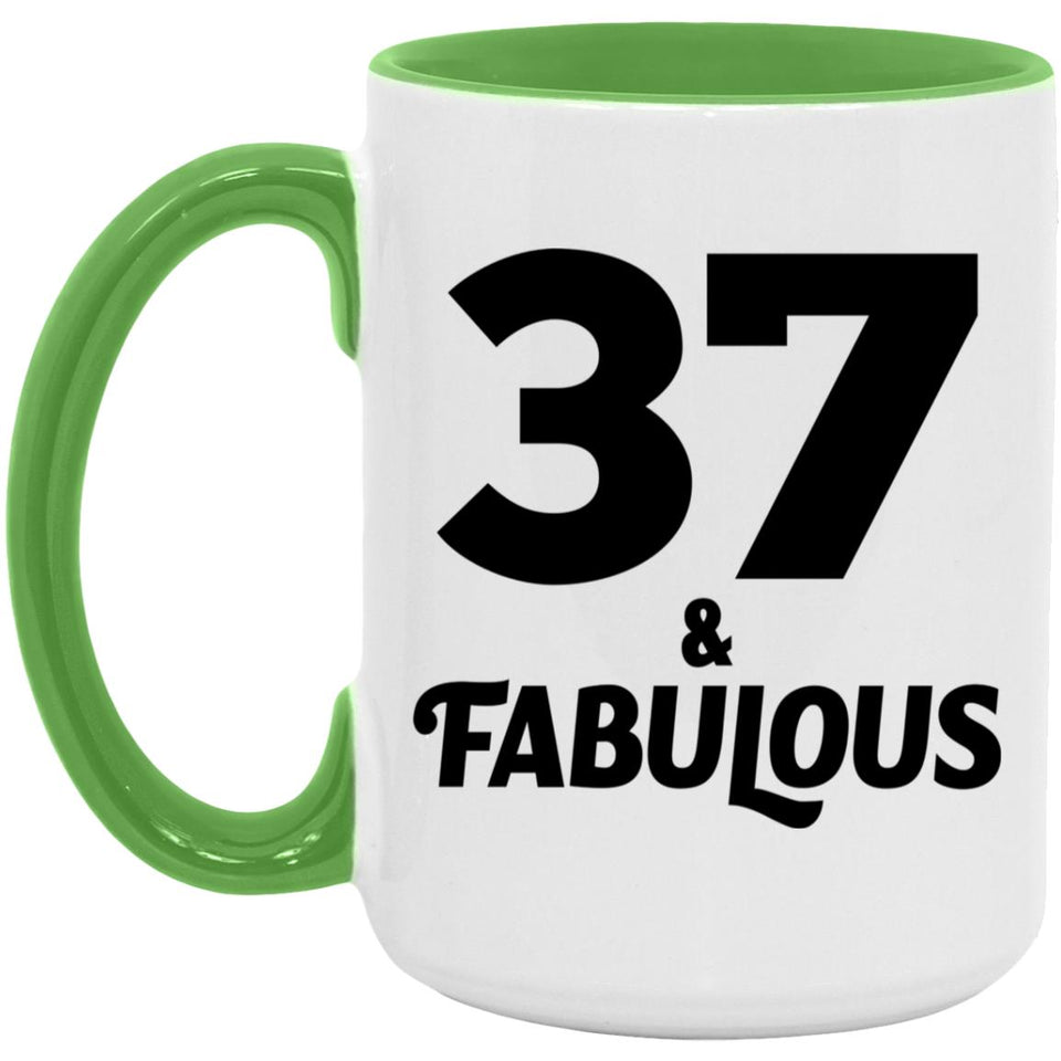 37th Birthday 37 & Fabulous - 15oz Accent Mug Green