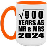 30th Anniversary Square Root of 900 Years As Mr & Mrs 2024 - 15oz Accent Mug Orange