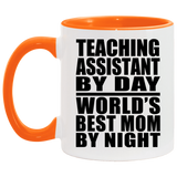 Teaching Assistant By Day World's Best Mom By Night - 11oz Accent Mug Orange