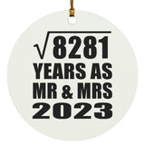 91st Anniversary Square Root of 8281 Years As Mr & Mrs 2023 - Circle Ornament