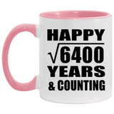 Happy 80th Anniversary Square Root of 6400 Years & Counting - 11oz Accent Mug Pink