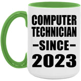 Computer Technician Since 2023 - 15oz Accent Mug Green
