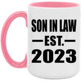 Son In Law Established EST. 2023 - 15oz Accent Mug Pink