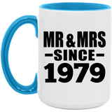 45th Anniversary Mr & Mrs Since 1979 - 15oz Accent Mug Blue