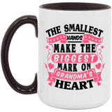 The Smallest Hands Make The Biggest Mark On Grandma's Heart - 15oz Accent Mug Black