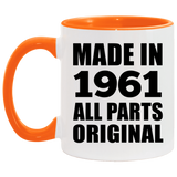63rd Birthday Made in 1961 All Parts Original - 11oz Accent Mug Orange
