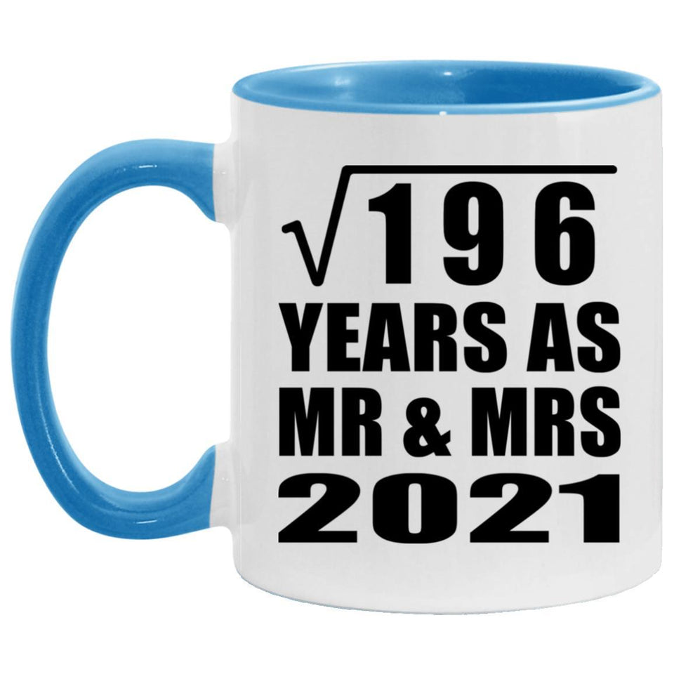 14th Anniversary Square Root of 196 Years As Mr & Mrs 2021 - 11oz Accent Mug Blue