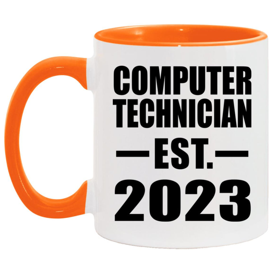 Computer Technician Established EST. 2023 - 11oz Accent Mug Orange