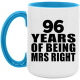 96th Anniversary 96 Years Of Being Mrs Right - 15oz Accent Mug Blue