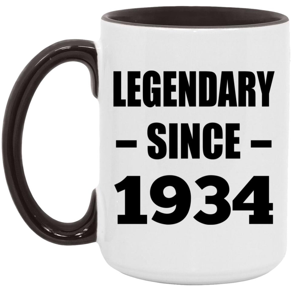 90th Birthday Legendary Since 1934 - 15oz Accent Mug Black