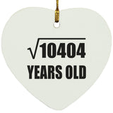 102nd Birthday Square Root of 10404 Years Old - Heart Ornament