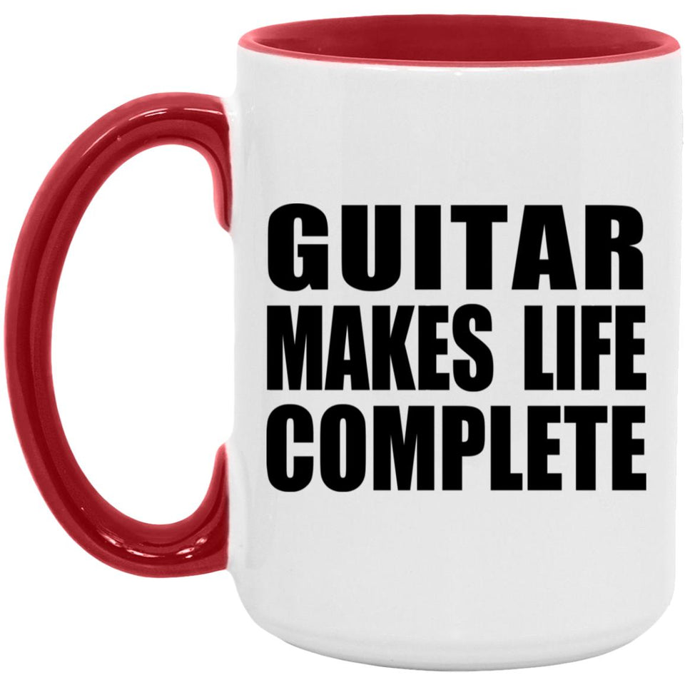 Guitar Makes Life Complete - 15oz Accent Mug Red