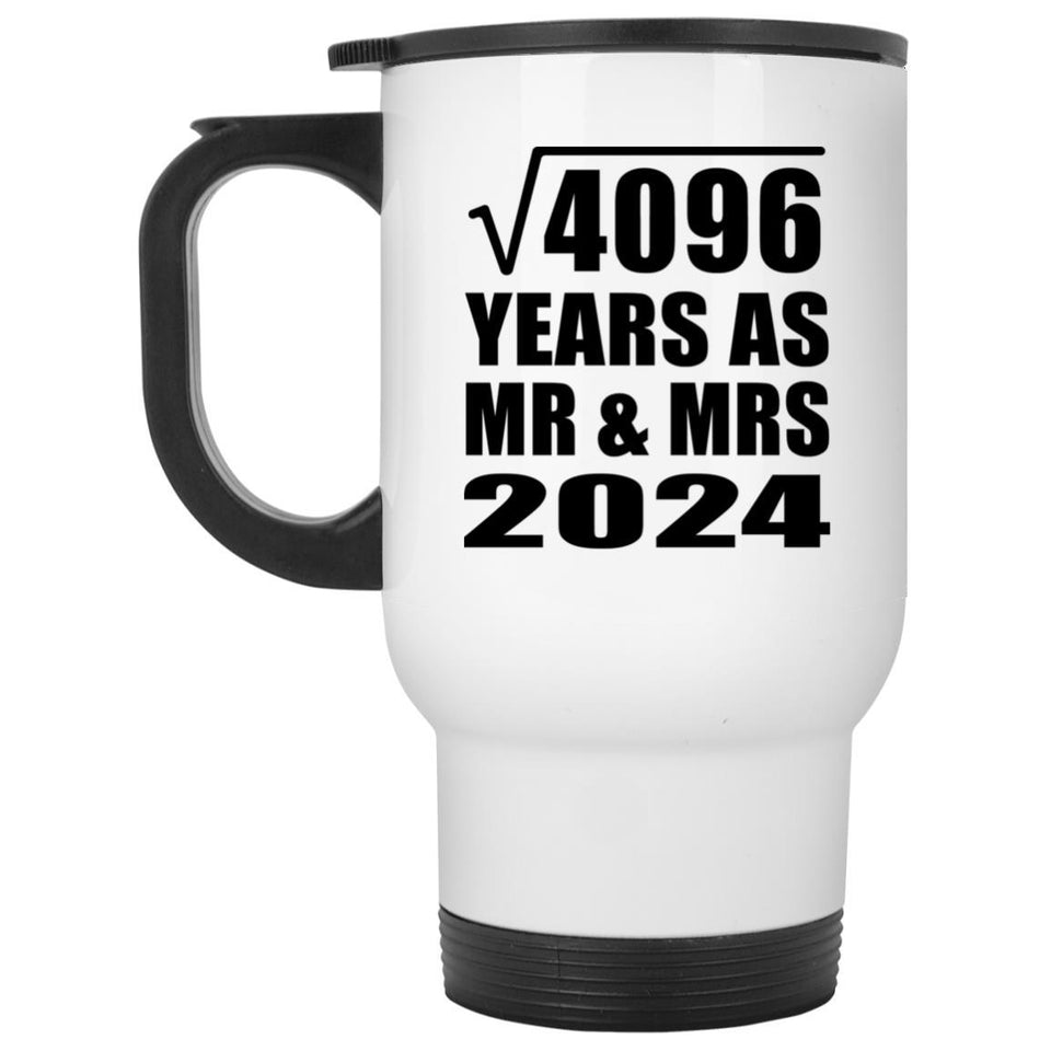 64th Anniversary Square Root of 4096 Years As Mr & Mrs 2024 - White Travel Mug