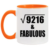 96th Birthday Square Root of 9216 & Fabulous - 11oz Accent Mug Orange