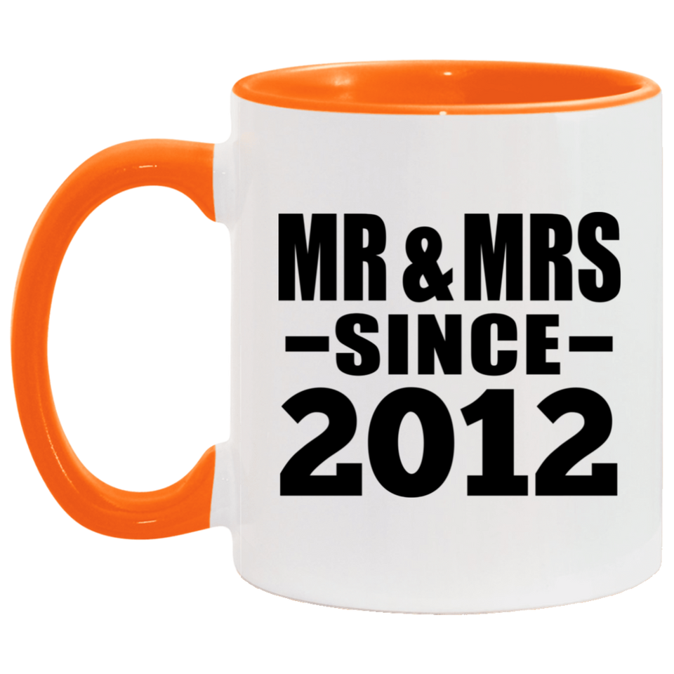 12th Anniversary Mr & Mrs Since 2012 - 11oz Accent Mug Orange