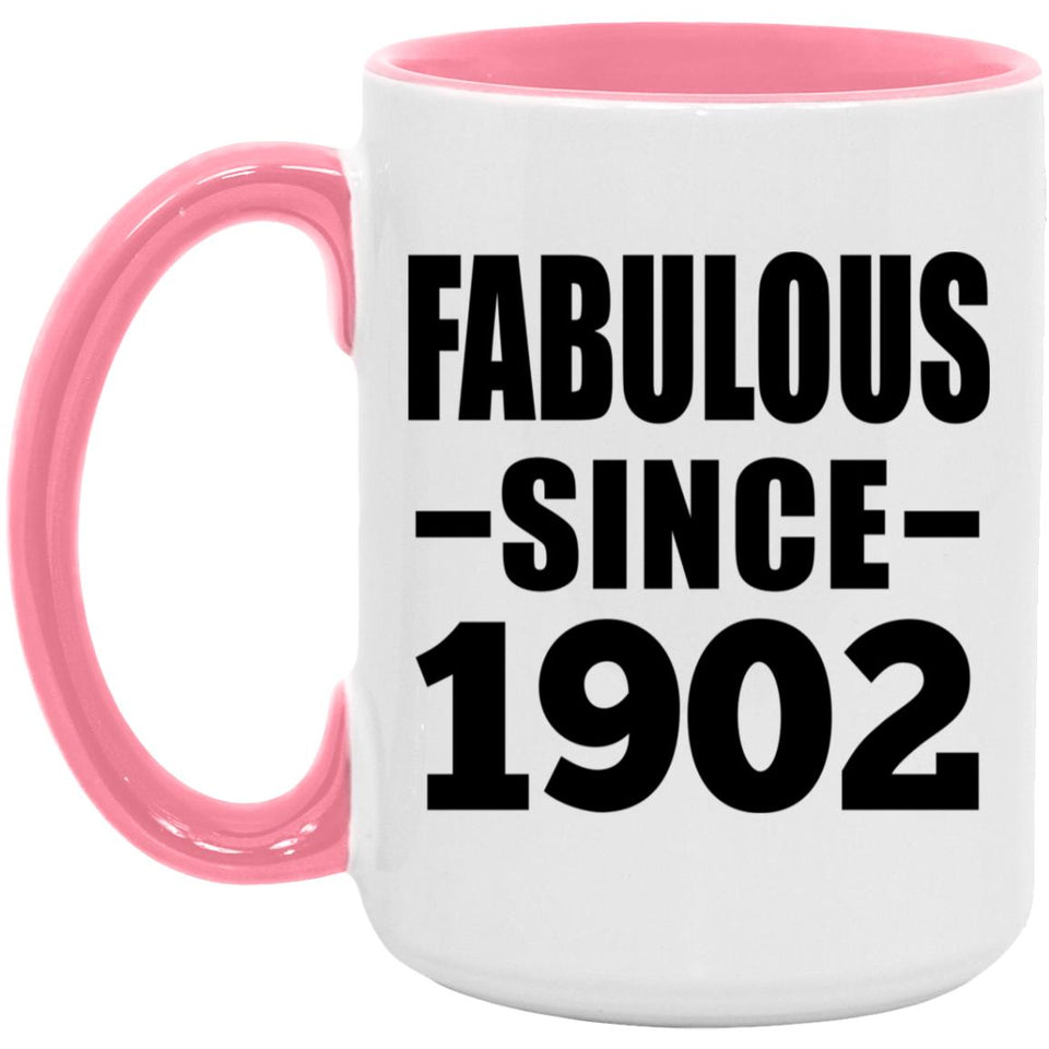 122nd Birthday Fabulous Since 1902 - 15oz Accent Mug Pink