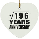14th Anniversary Square Root of 196 Years Anniversary - Heart Ornament