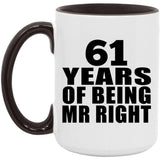 61st Anniversary 61 Years Of Being Mr Right - 15oz Accent Mug Black