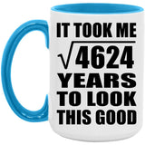 68th Birthday Took Square Root of 4624 Years To Look Good - 15oz Accent Mug Blue