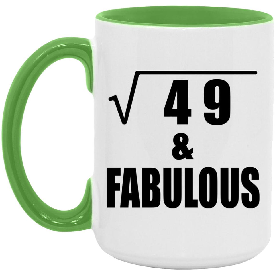 7th Birthday Square Root of 49 & Fabulous - 15oz Accent Mug Green