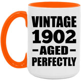 122nd Birthday Vintage 1902 Aged Perfectly - 15oz Accent Mug Orange