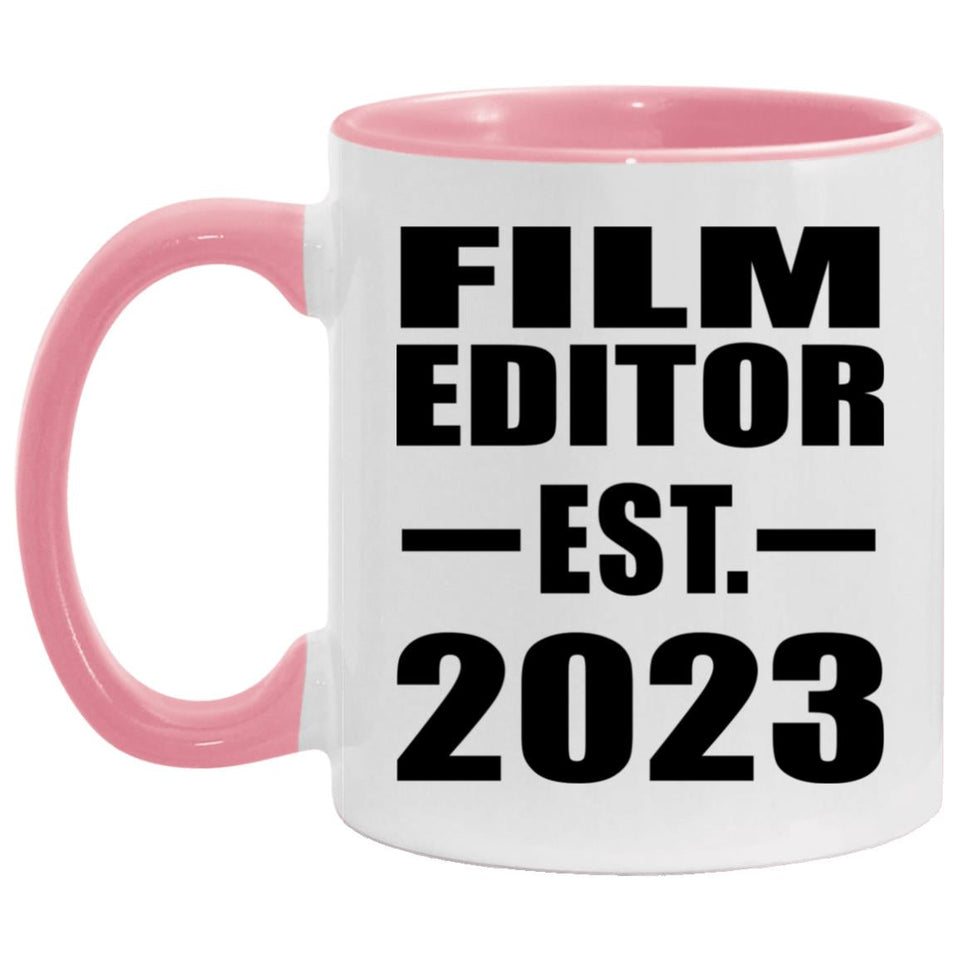 Film Editor Established EST. 2023 - 11oz Accent Mug Pink
