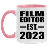 Film Editor Established EST. 2023 - 11oz Accent Mug Pink