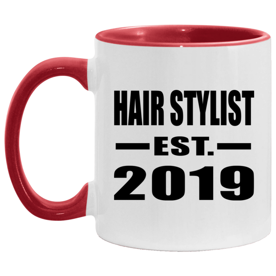 Hair Stylist Established EST. 2019 - 11oz Accent Mug Red