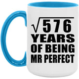 24th Anniversary Square Root of 576 Years of Mr Perfect - 15oz Accent Mug Blue